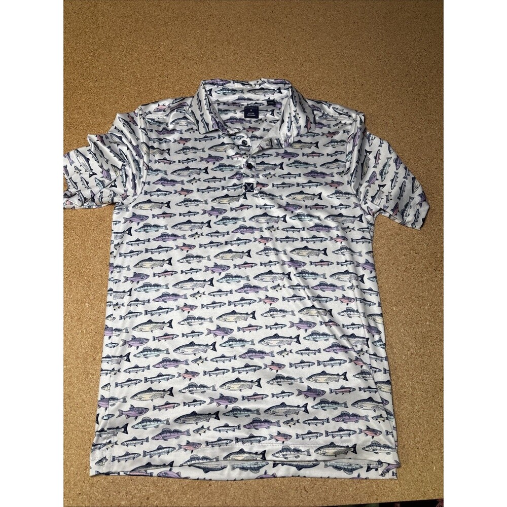 ConStruct Polo Shirt Mens M Colorful Fish AOP Golf Performance quick dry B1